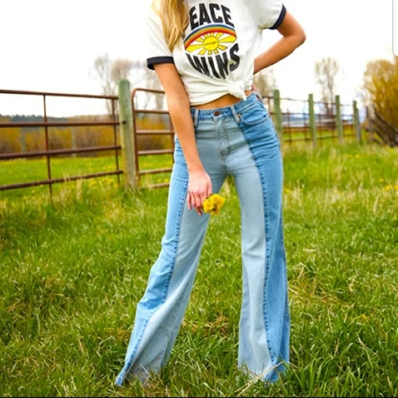 Wrangler Two-Tone Flare Jeans - Light Blue and Blue ' - Picture 15 of 15